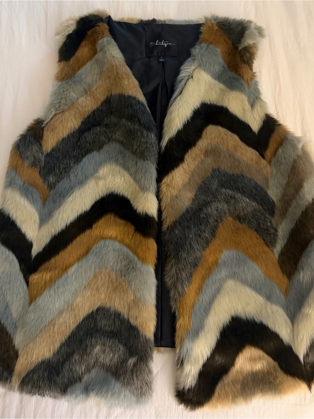 BKE Boutique Chevron Faux Fur Vest in Black, Brown, Gray, Cream